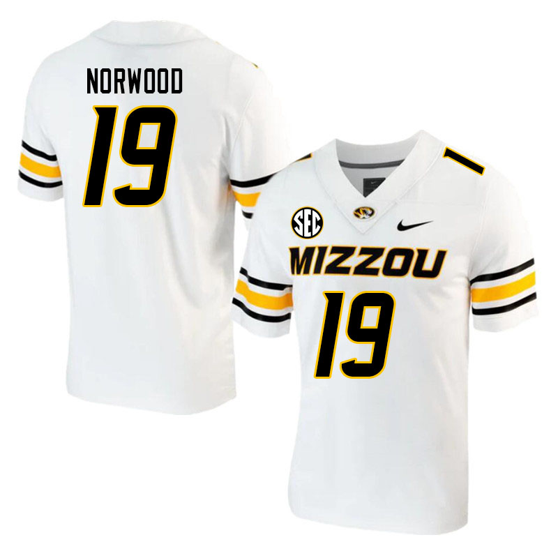 Men #19 Dreyden Norwood Missouri Tigers College 2023 Football Stitched Jerseys Sale-White - Click Image to Close